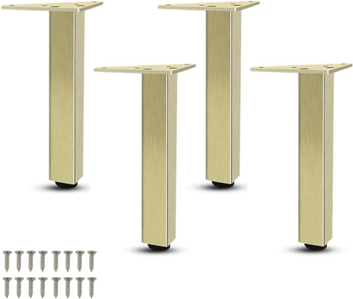CQAHDSEVF Möbel Beine, Packung mit 4 verstellbaren Möbelbeinen aus Aluminiumlegierung, Schwarzgold, mehrere Größen mit Schrauben(Gold,12cm(4.7in)) von CQAHDSEVF