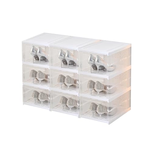 CQCCQ Durchsichtiger, stapelbarer Schuhregal-Aufbewahrungsschrank, freistehender Schuhschrank mit Deckel, platzsparend for den Eingangsbereich des Hauses und das Schlafzimmer(3 Tiers 9 grids) von CQCCQ