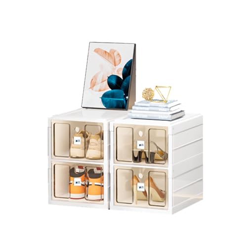 CQCCQ Durchsichtiger, stapelbarer Schuhregal-Aufbewahrungsschrank, tragbarer Regal-Organizer, Faltbare Schuhkartons, platzsparend for das Schlafzimmer im Eingangsbereich(2 Tiers 4 grids) von CQCCQ