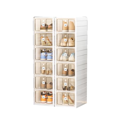 CQCCQ Durchsichtiger, stapelbarer Schuhregal-Aufbewahrungsschrank, tragbarer Regal-Organizer, Faltbare Schuhkartons, platzsparend for das Schlafzimmer im Eingangsbereich(6 Tiers 12 grids) von CQCCQ