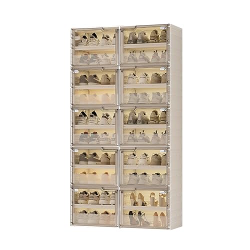 CQCCQ Faltbare Aufbewahrungsbox, Stapelbarer Schuhschrankbehälter aus durchsichtigem Kunststoff mit Deckel, Einfache Montage im Eingangsbereich und Schlafzimmer(10 Tiers 20 grids) von CQCCQ