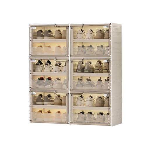 CQCCQ Faltbare Aufbewahrungsbox, Stapelbarer Schuhschrankbehälter aus durchsichtigem Kunststoff mit Deckel, Einfache Montage im Eingangsbereich und Schlafzimmer(6 Tiers 12 grids) von CQCCQ