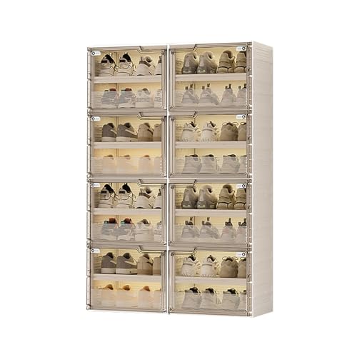 CQCCQ Faltbare Aufbewahrungsbox, Stapelbarer Schuhschrankbehälter aus durchsichtigem Kunststoff mit Deckel, Einfache Montage im Eingangsbereich und Schlafzimmer(8 Tiers 16 grids) von CQCCQ