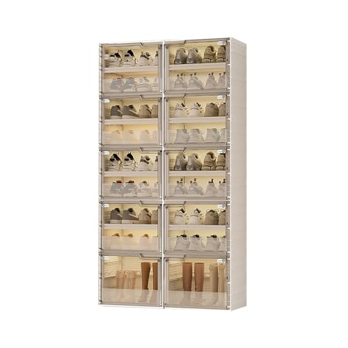 CQCCQ Faltbare Aufbewahrungsbox, Stapelbarer Schuhschrankbehälter aus durchsichtigem Kunststoff mit Deckel, Einfache Montage im Eingangsbereich und Schlafzimmer(9 Tiers (16+2Boots)) von CQCCQ