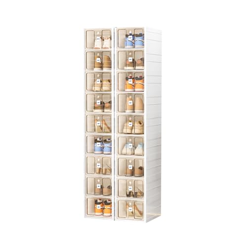 CQCCQ Faltbarer Schuhregal-Organizer, stapelbare Schuhaufbewahrungsbox mit Türen ohne Montage, freistehende Kunststoffbox for den Eingangsbereich(2 Rows (9+9 grids)) von CQCCQ
