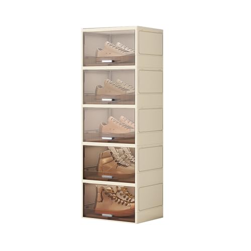 CQCCQ Faltbarer Schuhregal-Organizer, stapelbare Schuhaufbewahrungsbox mit Türen ohne Montage, platzsparend for Eingangsbereich, Schlafzimmer, Zuhause(Creamy Yellow,5 Tiers 5 grids) von CQCCQ