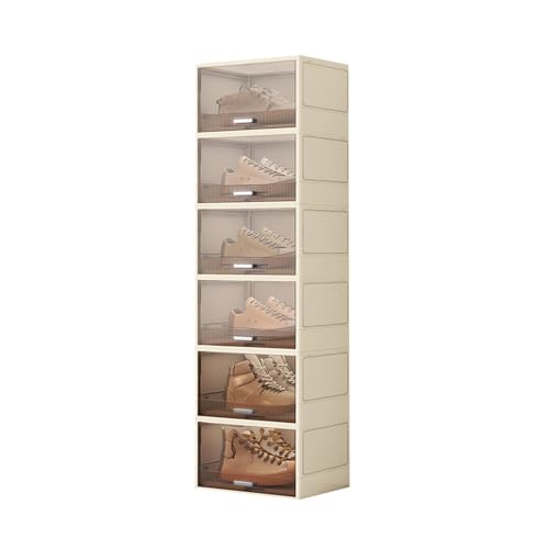 CQCCQ Faltbarer Schuhregal-Organizer, stapelbare Schuhaufbewahrungsbox mit Türen ohne Montage, platzsparend for Eingangsbereich, Schlafzimmer, Zuhause(Creamy Yellow,6 Tiers 6 grids) von CQCCQ