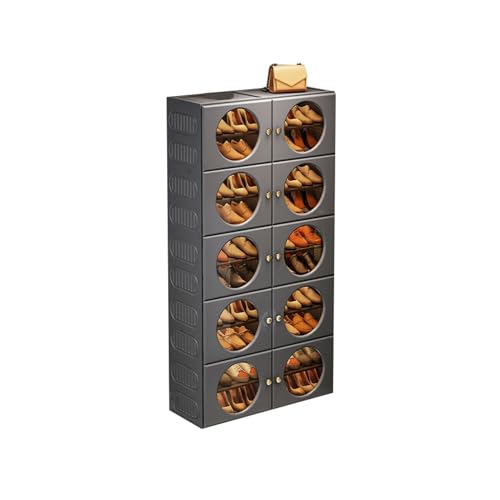 CQCCQ Faltbarer Schuhschrank mit Türen, einfach zu montierender Schuhregal-Organizer, zusammenklappbares Kunststoffregal for den Eingangsbereich des Wohnzimmers(Black,10 Tiers 20 grids) von CQCCQ