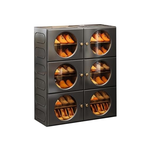 CQCCQ Faltbarer Schuhschrank mit Türen, einfach zu montierender Schuhregal-Organizer, zusammenklappbares Kunststoffregal for den Eingangsbereich des Wohnzimmers(Black,6 Tiers 12 grids) von CQCCQ