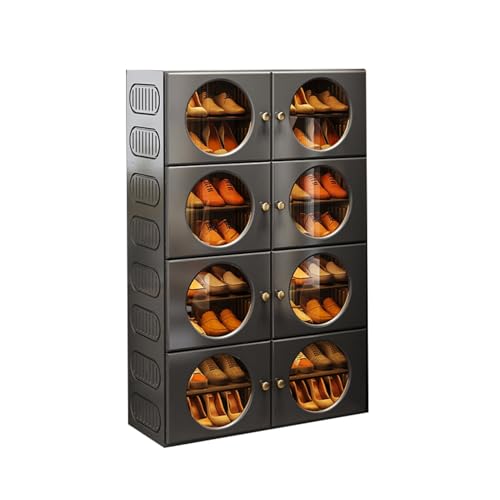 CQCCQ Faltbarer Schuhschrank mit Türen, einfach zu montierender Schuhregal-Organizer, zusammenklappbares Kunststoffregal for den Eingangsbereich des Wohnzimmers(Black,8 Tiers 16 grids) von CQCCQ