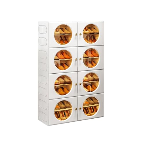 CQCCQ Faltbarer Schuhschrank mit Türen, einfach zu montierender Schuhregal-Organizer, zusammenklappbares Kunststoffregal for den Eingangsbereich des Wohnzimmers(White,8 Tiers 16 grids) von CQCCQ