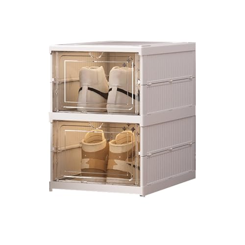 CQCCQ Freistehender Schuhregalschrank mit Deckel, Schuhregal aus Kunststoff for den Eingangsbereich, stapelbarer Organizer-Aufbewahrungsbehälter ohne Montage(2 Tiers 2 grids) von CQCCQ