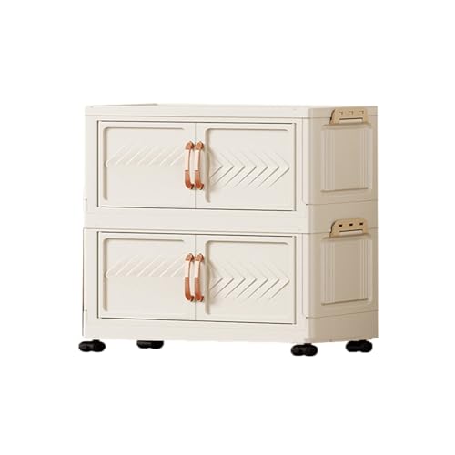 CQCCQ Stapelbarer Schuhschrank aus Kunststoff, zusammenklappbarer Schuhkarton mit transparenten Türen und Rädern, platzsparend for den Eingangsbereich und das Schlafzimmer(White,2 Tiers 2 grids) von CQCCQ