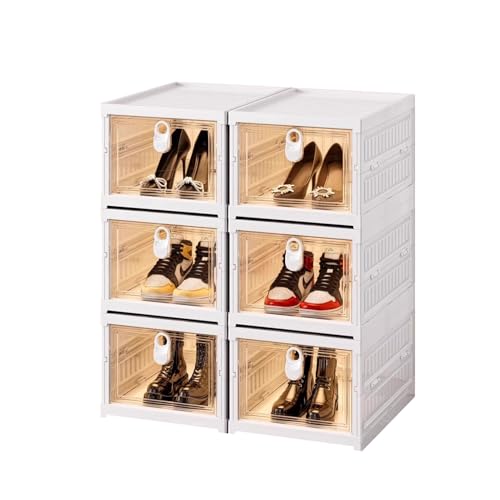 CQCCQ Tragbarer Schuhregal-Organizer, durchsichtiger, stapelbarer Regalschrank, Schuhaufbewahrungsbox mit herunterklappbarer Vorderseite, for das Schlafzimmer im Eingangsbereich(3 Tiers 6 grids) von CQCCQ