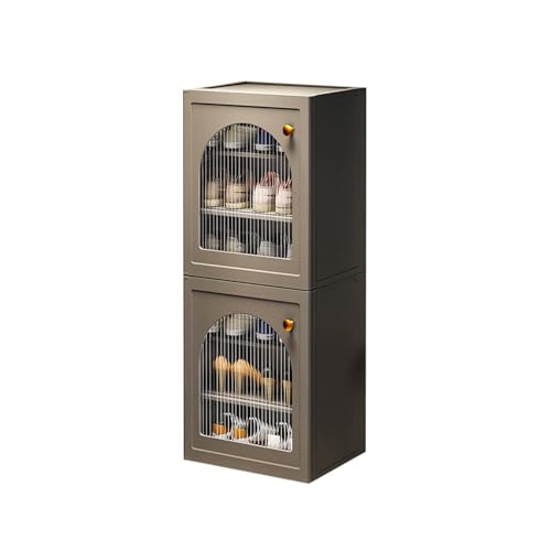 Durchsichtiger, stapelbarer Schuhregalschrank, Schuhaufbewahrungsbox mit herunterklappbarer Vorderseite, faltbarer Kunststoffregal-Organizer for den Eingangsbereich und das Schlafzimmer(Black,6 Tiers von CQCCQ