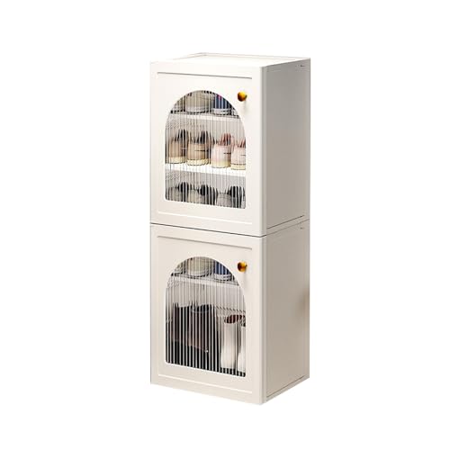 Durchsichtiger, stapelbarer Schuhregalschrank, Schuhaufbewahrungsbox mit herunterklappbarer Vorderseite, faltbarer Kunststoffregal-Organizer for den Eingangsbereich und das Schlafzimmer(White,5 Tiers von CQCCQ