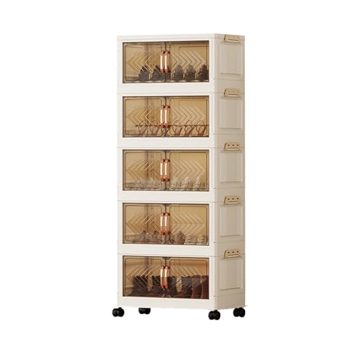 Stapelbarer Schuhschrank aus Kunststoff, zusammenklappbarer Schuhkarton mit transparenten Türen und Rädern, platzsparend for den Eingangsbereich und das Schlafzimmer(Transparent gray,5 Tiers 5 grids) von CQCCQ