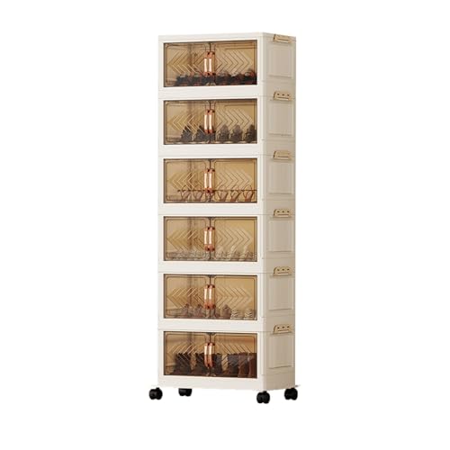 Stapelbarer Schuhschrank aus Kunststoff, zusammenklappbarer Schuhkarton mit transparenten Türen und Rädern, platzsparend for den Eingangsbereich und das Schlafzimmer(Transparent gray,6 Tiers 6 grids) von CQCCQ