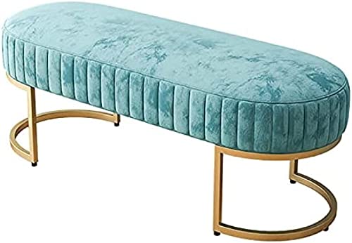 CQDWD Moderne Eingangsschuhbank und Schlafzimmer Ende der Bettbank und Wohnzimmer-Fußstützensofa mit Goldener Basis, Premium-Samtbank Polstert Sitz-Blau, 60x40x32 cm (24x16x13in) von CQDWD