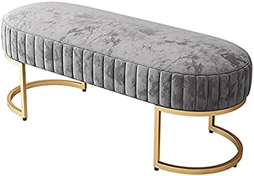 CQDWD Moderne Eingangsschuhbank und Schlafzimmer Ende der Bettbank und Wohnzimmer-Fußstützensofa mit Goldener Basis, Premium-Samtbank Polstertsitz, Grau, 80x40x32 cm (31x16x13in) von CQDWD