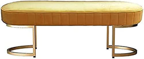CQDWD Moderne Eingangsschuhbank und Schlafzimmer Ende der Bettbank und Wohnzimmer-Fußstützensofa mit Goldener Basis, Premium-Samtbank Polstertsitz-Gelb, 60x40x32 cm (24x16x13in) von CQDWD