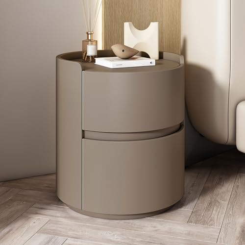 CQDWD Moderne minimalistische Schlafzimmer Massivholzweiß weiße Nachttisch mit Lagerschubladen, runde Nachttruhe aus Schubladen, Mini -Holzspeicherschrank von CQDWD