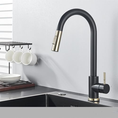 CQDWD Touch Control Kitchen Wasserhahn - empfindlicher Sensormixer Tippen Sie für Küche, schwarzes Gold Finish von CQDWD