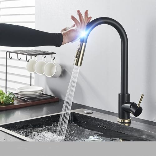 CQDWD Touch Control Kitchen Wasserhahn - empfindlicher Sensormixer Tippen Sie für Küche, schwarzes Gold Finish von CQDWD
