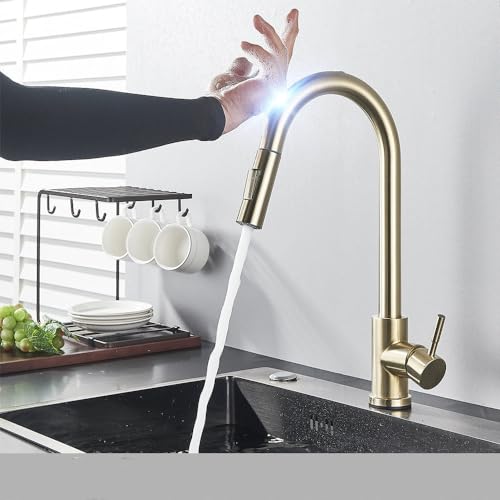 CQDWD Touch Control Kitchen Wasserhahn - empfindlicher Sensormixer Tippen Sie für Küche, schwarzes Gold Finish von CQDWD