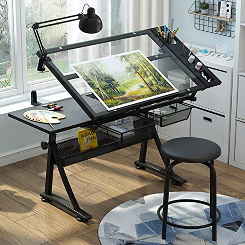 CQDWD Zeichnungstisch, Glaskunstschreibtisch, Einstellbarer Zeichenschreiber für Home Office und Studio mit Schubladen und Stuhl CQDWD Zeichnungstisch, Glaskunstschreibtisch, Einstellbarer Zeichenschreiber für Home Office und Studio mit Schubladen und Stuhl von CQDWD