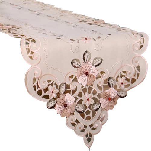Tischläufer mit europäischer Stickerei, Spitze, elegant, kurz, modern, einfach zu bedienen und zu reinigen, Weihnachtsläufer-Set von CQEAZ
