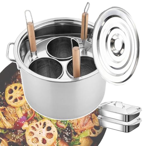 CQIKRWGWS Kommerzielles Spaghetti-Nudelkocher-Set mit 2 Backblechen, Pastatöpfen und Suppentöpfen mit Siebkorb und Hängedeckel, Dampfgarer-Kochtopf mit 3/4-Loch-Teiler,3- von CQIKRWGWS