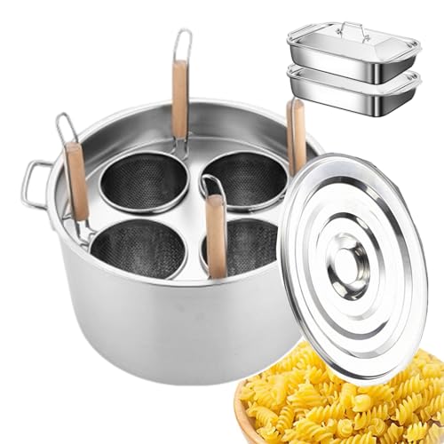 CQIKRWGWS Manuelles Spaghetti-Einsatz-Kocher-Set mit Siebkorb | Pastatöpfe, Suppentöpfe mit Vermicelli-Soßen + aufhängbarer Deckel aus Edelstahl | Küchenkochtopf für Campingreisen | Einfach von CQIKRWGWS