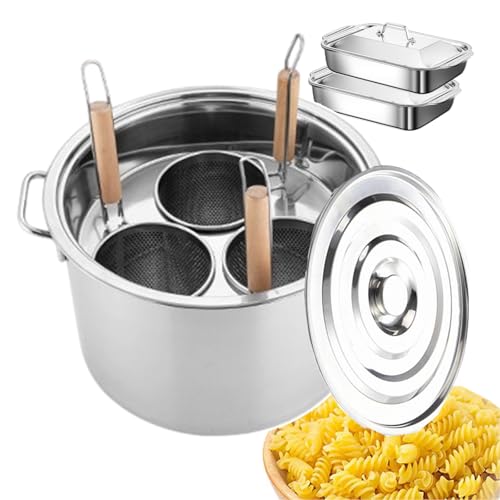 CQIKRWGWS Manuelles Spaghetti-Einsatz-Kocher-Set mit Siebkorb | Pastatöpfe, Suppentöpfe mit Vermicelli-Soßen + aufhängbarer Deckel aus Edelstahl | Küchenkochtopf für Campingreisen | Einfach von CQIKRWGWS