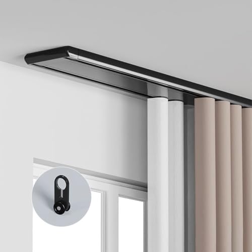 CQIKRWGWS Robuste Doppelvorhangschiene – Geräuschloses Deckenschienen-Set für Wohnzimmer und Badezimmer – Diskretes Design, reibungsloser Betrieb, einfache Installation (Schwarz, 210 cm) von CQIKRWGWS