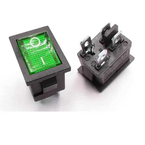 Druckschalter 5/20Pcs 15x21mm Boot Typ 2/3/4Pin AUF-OFF Schalter 10A 125V KCD1 Rocker Schalter Power Schalter Hupenknopf(4Pin Green LED,20PCS) von CQJJXKYC