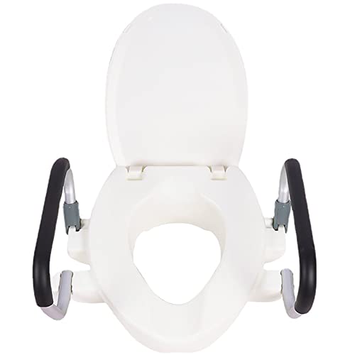 Erhöhter Toilettensitz, für runde Toiletten, erhöhter Toilettensitz mit Deckel, mit abnehmbaren, gepolsterten Haltegriffen und Verriegelung, für ältere Menschen, Behinderte und eingeschränkte Mobili von CQLXZ