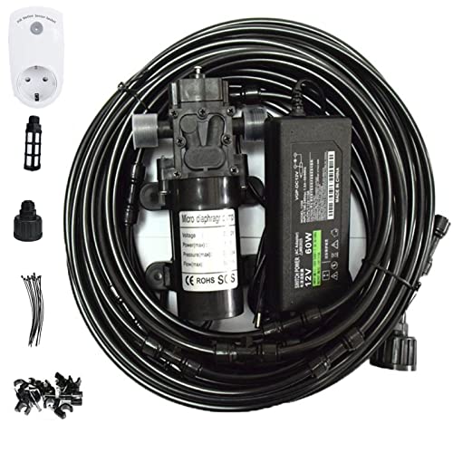 Outdoor-Nebelkühlsystem-Set mit 12-V-Pumpe, Sprühnebel für Terrasse mit Messingsprühgeräten, Gartenkühlsystem mit Sensor, DIY-Mikro-Tropfbewässerungssystem für Terrasse, Garten, Rasen, Hausbewässeru von CQLXZ