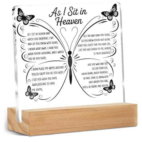 Acryl-Schild, Aufschrift "As I Sit In Heaven", Gedenkgeschenk für den Verlust eines geliebten Menschen, Schmetterling, Tischdekoration, Trauergeschenk, Gedenkgeschenke für den Verlust von Mutter von CQM