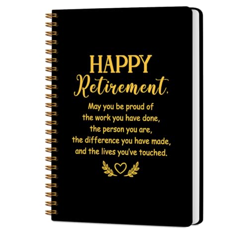 CQM Happy Retirement Gold Hardcover Spiral Notebooks, Coworker Leaving Gifts Notebook College Ruled, Retirement Gifts for Women Men Colleagues Boss, Notepads Lined Travel Planner, Journal for Writing von CQM