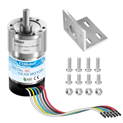 CQRobot 10:1 Metal DC Geared-Down Motor 37Dx65L mm 24V, with 64 CPR Encoder and Mounting Bracket. 24V-14W-1000RPM-5.5 kg.cm (76 oz.in). D-Shaped Output Shaft 6 mm Diameter and Long 16 mm. von CQRobot