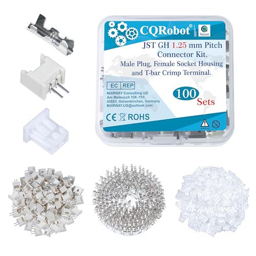 CQRobot JST GH 1,25 mm Tonhöhe 2-Polige JST IC Männlich Stecker, Weiblich Buchsengehäuse und T-Crimp-Klemme Bausatz. 100 Sätze / 400 Teile JST GH Steckverbinder Adapterkabelbaugruppe. von CQRobot