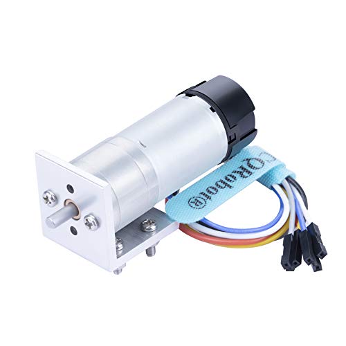 CQRobot 4.4:1 HP Metal DC Geared-Down Motor 25Dx62.5L mm 12W/12V with 48 CPR Encoder and Fix Bracket. 2250 RPM/1.7 kg.cm (24 oz.in), D-Shaped Output Shaft 4 mm/12.5 mm (Diameter/Length). von CQRobot