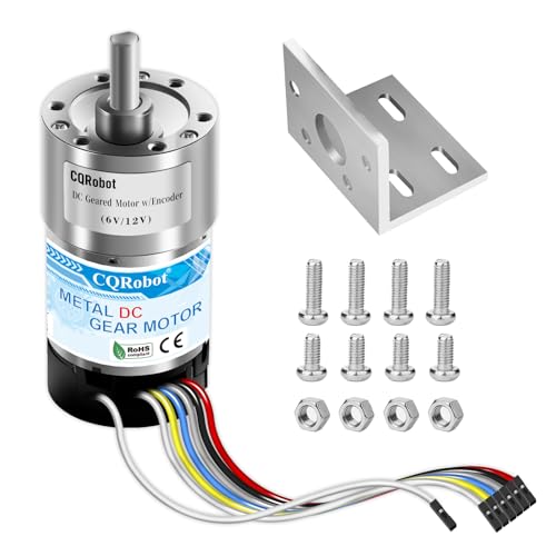 CQRobot 6.25:1 Metal DC Geared-Down Motor 37Dx65L mm 6V/12V with 64 CPR Encoder and Bracket. 6V-7W-800RPM-1.7 kg.cm(24 oz.in), 12V-12W-1600RPM-3.0 kg.cm(42 oz.in), D-Shaped Output Shaft 16mm. von CQRobot