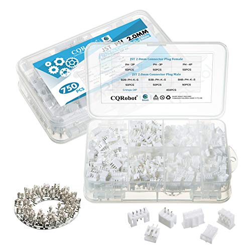 CQRobot JST PH 2,0 mm Tonhöhe 2-Polige/3-Polige/4-Polige Steckverbinder IC Männlich Stecker, Weiblich Buchsengehäuse und T-Crimp-Klemme.150 Sätze/750 Teile Kabel-Platine-Adapterkabelbaugruppe. von CQRobot
