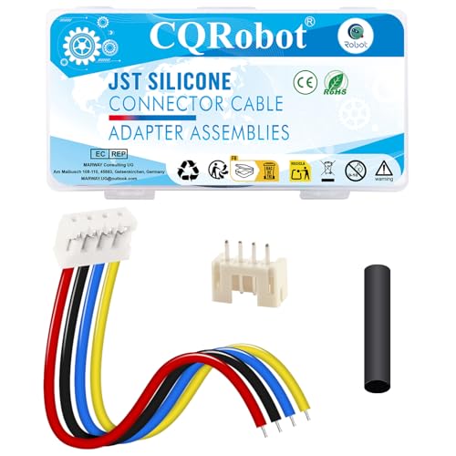CQRobot JST 2,0mm PH 4-polig 22AWG Elektronisches Computer-Silikon-Buchsenanschlusskabel 21cm, Beiger IC Männlicher Stecker, Schrumpfschlauch. 15 Sätze/45 Stück Kabel-zu-Platine-Adapterbaugruppen. von CQRobot