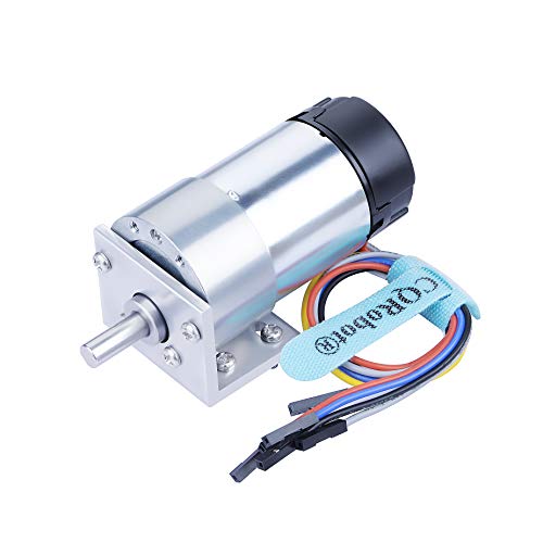 CQRobot 210:1 Metal DC Geared-Down Motor 37Dx72.5L mm 6V/12V with 64 CPR Encoder and Bracket. 6V-3W-26RPM-32 kg.cm(444 oz.in), 12V-6W-52RPM-63 kg.cm(875 oz.in), D-Shaped Output Shaft 16mm. von CQRobot