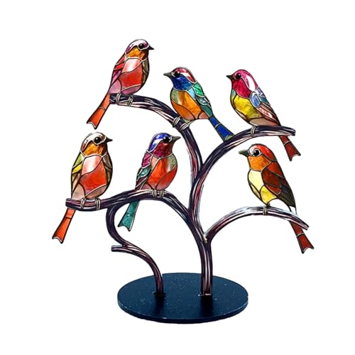 Buntglas-Vögel Auf Ast, Heimdekoration, Ast, Desktop-Vogel-Ornamente, Mehrfarbige Kunsthandwerksstatue Aus Acryl, Flachheits-Tischkunst, Vögel Auf Ast-Flachheits-Tischkunst, Doppelseitige Mehrfarbige von CQSJX