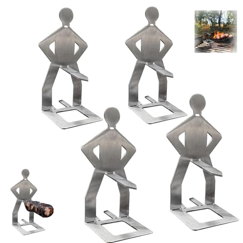 Edelstahl-Grill-Wursthalter, kreativer stehender Mann, Wurstgrill, tragbarer Hot-Dog-Bräter, Spoof The Würstchen Rack für Outdoor-Camping, Kochzubehör (4 Stück) von CQSVUJ