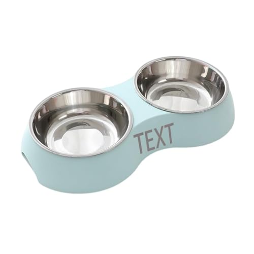 CQSXM Futterstation mit Name Personalisiert für Hund oder Katze, Futter-Napf Katze doppel Rutschfester Futternapf - mit abnehmbaren Näpfen 2 Edelstahl Fressnäpfe x 250ml (Grün) von CQSXM